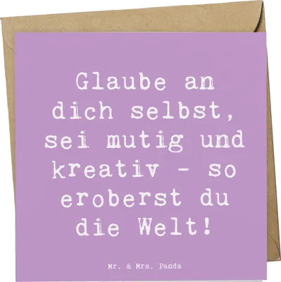 Produktbild von Mr. & Mrs. Panda Klappkarte Spruch Die Freude an der Kreativität entdecken - Lavendeltraum - Geschenk, Trost, Inspiration, anlasskarte, Zuversicht, faltkarte, mutig