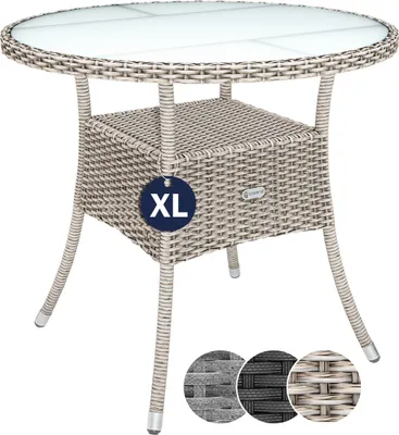 Produktbild von CASARIA® Polyrattan Gartentisch 80cm Rund 5mm Sicherheitsglas Höhenverstellbar 80kg Belastbarkeit Wetterfest Terrasse Balkon Beistelltisch Tisch Beige