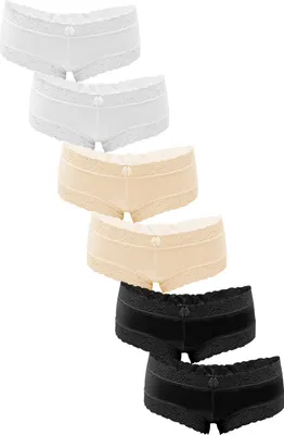 Produktbild von Fabio Farini - 6 Stück Damen Unterwäsche - Frauen Unterhosen Panty Slip mit floraler Spitze und Schleifchen