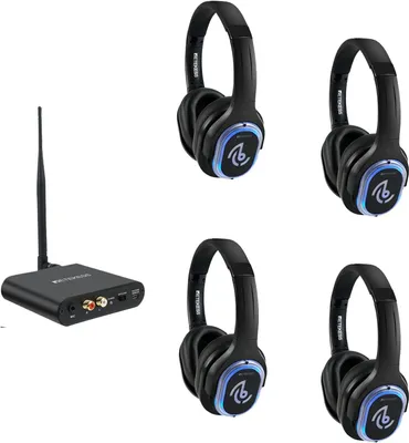 Produktbild von Retekess TA004 Silent Disco Starter Kit, bezdrátová sluchátka k TV, 3 kanály, dosah 200 m, sada sluchátek pro tiché diskotéky na párty