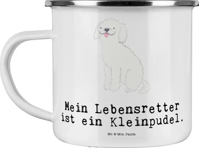 Produktbild von Mr. & Mrs. Panda Pott Kleinpudel Lebensretter - Weiß - Geschenk, Pudel, Teetasse, Emaille Becher, Tasse, Reisebecher, Kaffeepott