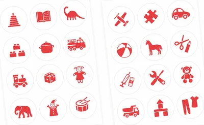 Produktbild von Möbelaufkleber Ordnungssticker für Spielzeug ROT/ WEISS