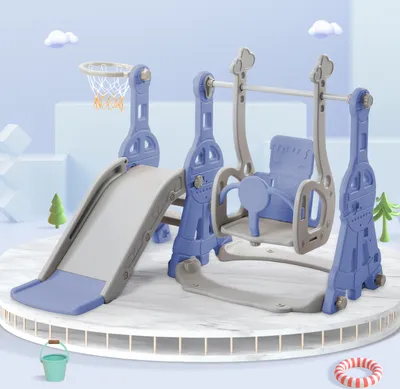 Obrázok produktu pre Šmykľavka pre deti, 4 v 1 Detská šmykľavka Swing Basketball Basket, lezecký rebrík, detské ihrisko Záhradná šmykľavka pre interiér a exteriér, detská šmykľavka na dvore, modrá