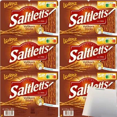 Produktbild von Lorenz Saltletts Sticks Vollkorn Salzstangen mit Meersalz 6er Pack (6x175g Packung) + usy Block