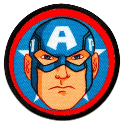 Obrázok produktu pre Marvel © Avengers Captain America Button Comic Kids - nášivka, nažehľovacia, nášivka, nášivky, nášivky, veľkosť: 6 cm