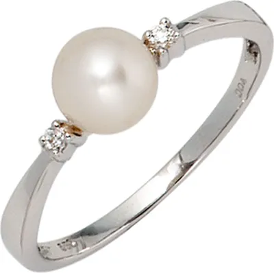 Produktbild von Damenring Ring Perle & Diamanten Brillanten 585 Gold Weißgold Damen Goldring Innenumfang 58mm  Ø18.5mm