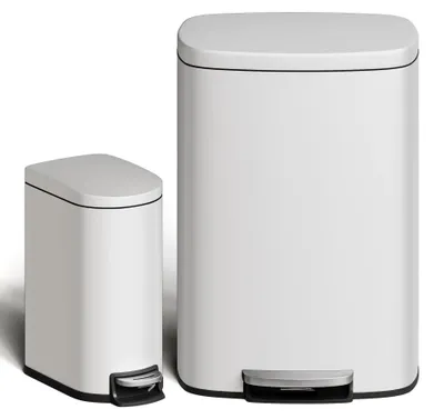 Image de Ensemble de poubelles - Pédale de poubelle en acier inoxydable, 50 litres + 10 litres - Anti-odeurs - Couvercle à fermeture douce - Seau intérieur amovible - Rectangulaire - Blanc