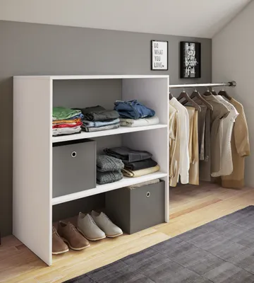Produktbild von Dacho1 Kleiderschrank Regal mit 1x Kleiderstange 3 Ablagen weiß.
