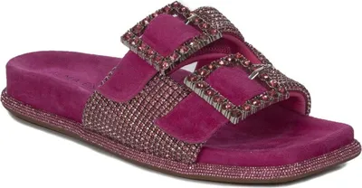 Produktbild von Damen Flip-Flops Fuchsia mit Zirkonia-Besatz, dekorativen Schnallen und 3 cm Sohlenhöhe V240876