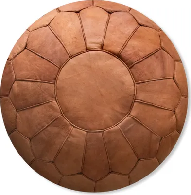Produktbild von Poufs&Pillows Marokkanischer XL Pouf Hocker, Echtleder Cognac, handgefertigt, Indoor, 60 cm Durchmesser, 40 cm Höhe