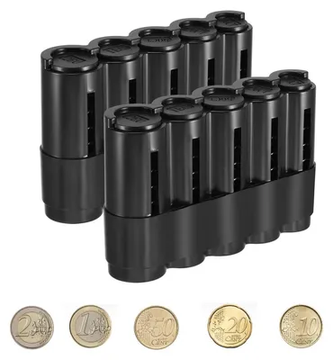 Zdjęcie produktu dla Dwa pojemniki na monety, przechowujące drobne, z 5 przegródkami do sortowania monet, kolor czarny