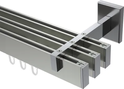 Produktbild von Interdeco Innenlaufstange / Gardinenstange mit Innenlauf Edelstahl-Optik / Chrom, Typ Smartline Paxo (Kappe), 14x35 mm 3-läufig, 220 cm