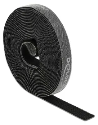 Produktbild von DeLOCK Klettband auf Rolle L 5 m x B 15 mm schwarz, Montageband, Schwarz, 5 m, 15 mm