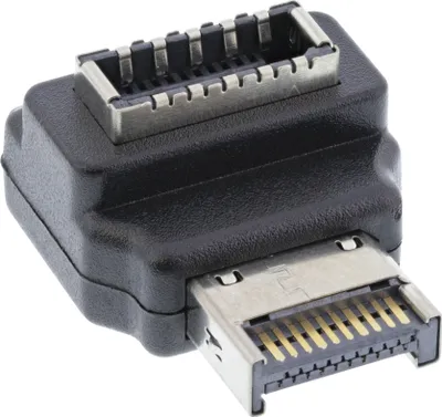 Produktbild von InLine USB 3.2 Adapter intern, Frontpanel USB-E Stecker zu USB-E Buchse 90°, Schwarz