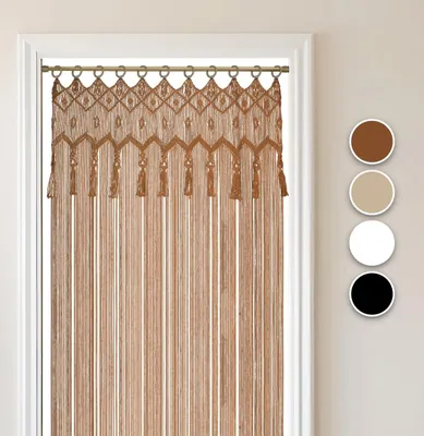 Produktbild von COZYOR Makramee-Vorhang, mit Holzösen Boho Vorhang Türvorhang Fenstervorhang 132x200cm, wahlweise mit Stange