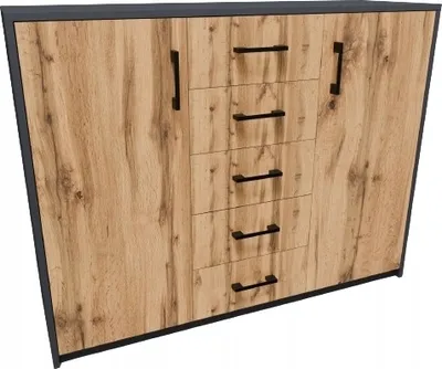 Produktbild von MATKAM Moderne Kommode 2D5S mit 2 Türen und 5 Schubladen - Robuste Aufbewahrungslösung für Schlafzimmer und Wohnbereiche (Anthrazit Grau-Wotan Eiche)