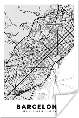 Produktbild von MuchoWow® Poster Barcelona - Stadtplan - Karte - Schwarz und weiß 40x60 cm - Plakate für die Wand - Poster Babyzimmer