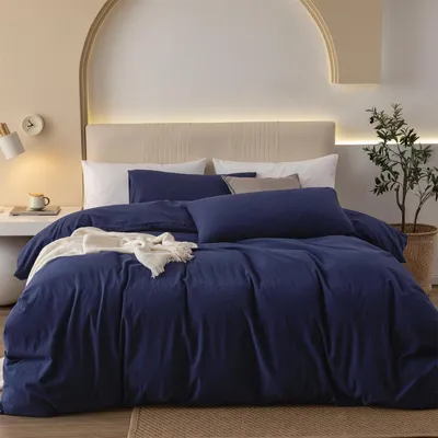 Obrázek produktu pro Sada povlečení 200x220 cm, bavlna, tmavě modrá, 3dílná, se zipem