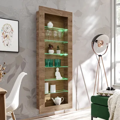Produktbild von Komodee Hängende Vitrine Como, Eiche - Honigtrüffel, 71 x 178 x 15 cm, mit LED RGB