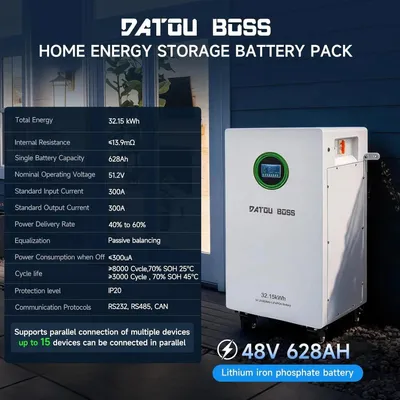 Image de Batterie LiFePO4, 51,2 V, avec une capacité de 628 Ah, offrant un stockage d'énergie important pour les applications hors réseau