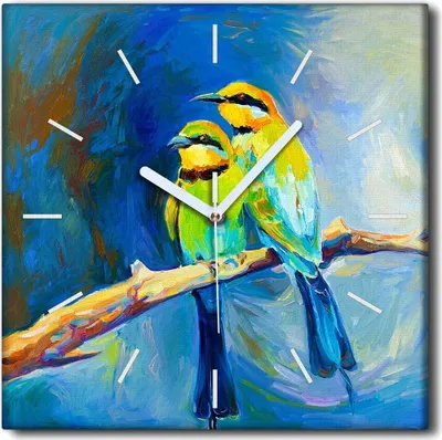 Produktbild von Coloray Uhr auf Leinwand 30x30 cm Wand Uhr Dekoration Wohnzimmer Segeltuch weiße Zeiger -Vögel Vögel Tiere.