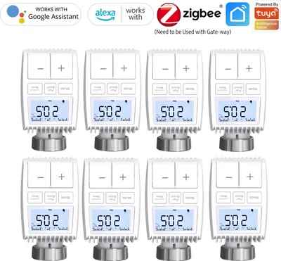 Produktbild von 8X ZigBee3.0 Smart Home Heizkörperthermostat Thermostatventil Tuya Programmierbares Heizkoerperventil APP Steuerung Sprachsteuerung Thermostat Heizung Kompatibel mit Amazon Alexa Google Home