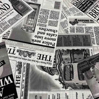 Canvasstoff Zeitungsdruck 100x280 cm, 1 Meter, Weiß/Schwarz