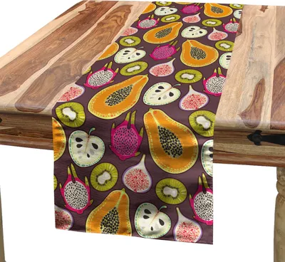 Obrázek produktu pro ABAKUHAUS Ovocný umělecký ubrus, exotický vzor čerstvých potravin s obrázky kiwi, papáji a pitaji, 40 x 180 cm, vícebarevný