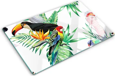 Obrázek produktu pro Kryt varné desky – Kryt na indukční desku – Ochranná skleněná deska – 80x52 cm– Skleněné ochranné desky na sporák –Tvrzené sklo –Tropičtí ptáci