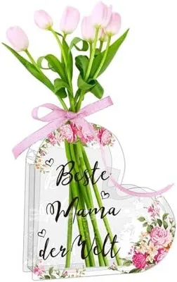 Produktbild von Geschenke für Mama,Beste Mama der Welt Herz Acrylic Vase für Blumen Geschenk,Muttertag Decoration Geburtstagsgeschenk Flower Vase,Passend für Tulpen, Blumenstrauß