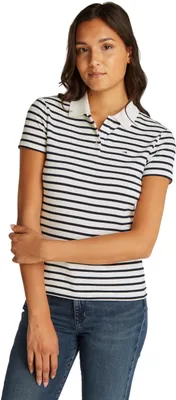 Produktbild von Tommy Jeans Damen Poloshirt Kurzarm Slim Essential Stretch, Mehrfarbig (Ecru/Nav