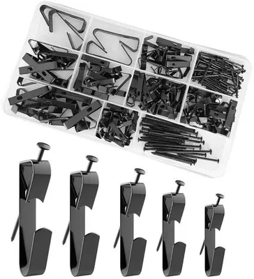 Produktbild von Schwarze Fotohaken 5 Größen 10-100LB mit 115 Nägeln