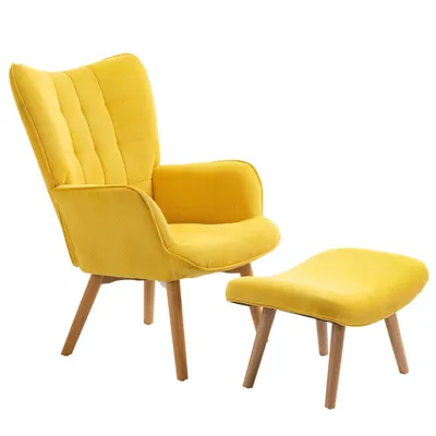 Produktbild von Relaxsessel Loungesessel Ohrensessel Akzentsessel mit Hocker, Armlehnstuhl mit Holzbeinen, Cord-Optik für gemütliches Sitzen