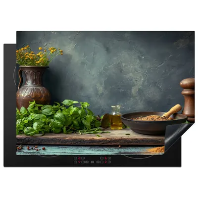Produktbild von KitchenYeah© Herdabdeckplatte Stilleben - Küche - Kräuter , 75x52cm, Küche Deko, Glaskeramikkochfeld Herdabdeckung, Abdeckplatte fùr Kochfeld