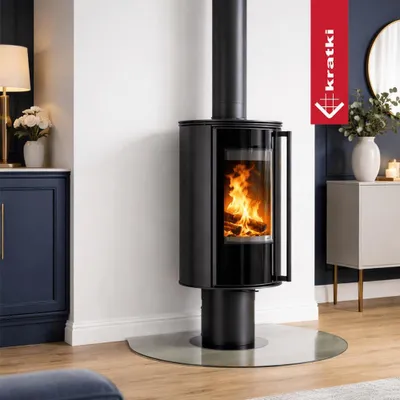 Zdjęcie produktu dla Wolnostojący piec kominkowy KRATKI ERIK N/O Ø 150 5,5 kW czarny Thermotec