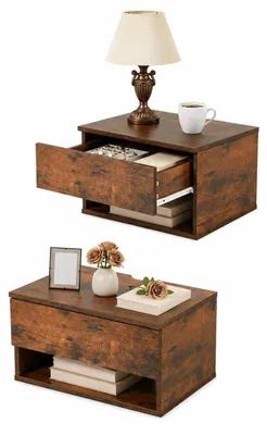 Obrázok produktu pre Nočný stolík, závesný, sada 2 kusov, s zásuvkou, 40x30x22,5 cm, biela, MDF
