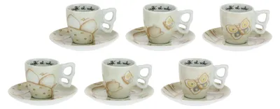 6 Kaffeetassen mit Untertassen, Porzellan, 110 ml, Ø 6,5 cm