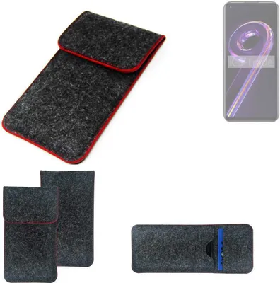 Produktbild von K-S-Trade Handy Schutz Hülle kompatibel mit Realme 9 Pro Schutzhülle Handyhülle Filztasche Pouch Tasche Case Sleeve Filzhülle dunkelgrau roter
