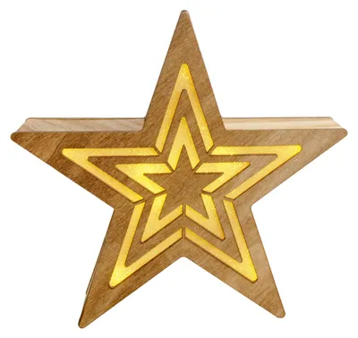 Produktbild von LED Weihnachtsdeko "STERN" H: 23cm, Deko im Landhaus Stil, aus Holz in natur, 24 x 6 x 23 cm, mit LED Platine – für Innenräume – Batteriebetrieb – Timerfunktion – Schiebeschalter