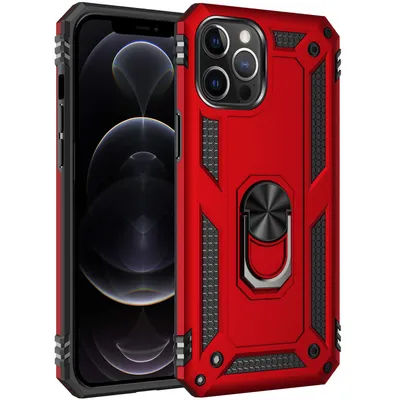Produktbild von Schutzhülle für iPhone 12 Pro Max, Dual Layer Robust Militäre Fallschutz Hülle mit Ringhalterung Ständer für iPhone 12 Pro Max Rot