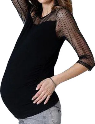 Produktbild von 9 Monate Umsandsshirt mit Spitze Umstands-T-Shirt Schwarz Gr. 36-38