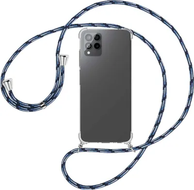 Produktbild von Handykette Backcover-Schutzhülle mit Band (Metall silberfarben) für Telekom T Phone Pro, T-Mobile Revvl 6 PRO 5G - Blautöne