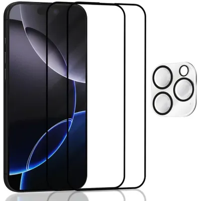 Obrázek produktu pro 2-balení iPhone 16 Pro 5G Ochranné sklo na displej & 1-balení ochrana objektivu - Tvrzené sklo 9H - Super kvalita 3D