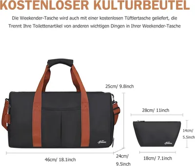Kleine Reisetasche Damen und Herren mit Schuhfach und Nassfach - Multifunktionale Wochenendtasche, Fitnesstasche und