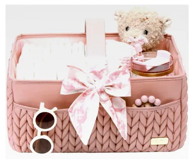 Produktbild von Baby-Wickelkorb, Aufbewahrungskorb für Neugeborene, Reisekorb für Feuchttücher (Rosa)