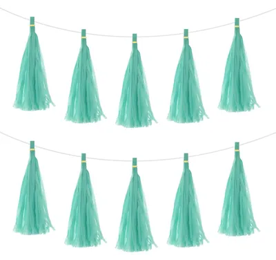 Papier-Quastengirlande, 30 Stück, grün, 2–2,5 m Band, 35 cm Quasten