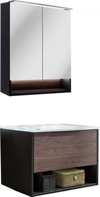 Produktbild von Fackelmann B.Paris Möbel-Set 3-teilig mit Waschtischunterschrank, Glasbecken &  Spiegelschrank LED,  schwarz modern, 70,5 cm