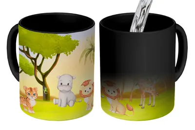 Obrázek produktu pro MuchoWow® Kouzelný pohár Džungle - Zvířata - Děti 350 ml Barva měnící se pohár Dárkový nápad - foto hrnek