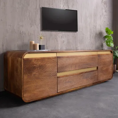 Produktbild von riess-ambiente TV-Board MONZA 160cm braun gold Mangoholz Lamellenfront Kabelöffnung Softclose