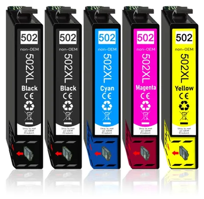 A set of five non-OEM ink cartridges for an Epson printer.